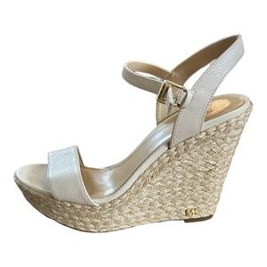 MICHAEL Michael Kros Woman’s Sandals  Logo Wedge Espadrille Cream Size 7M